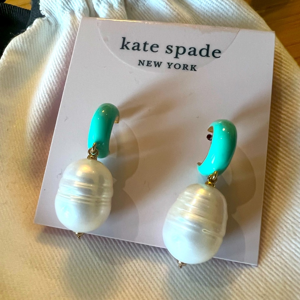 Kate Spade Earrings | Candy Drops Pearl Huggie Hoop | Tiffany Blue/Teal
